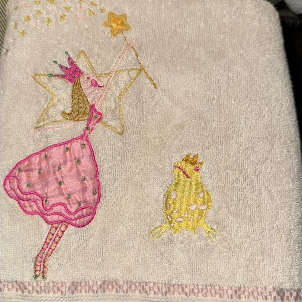 Pink Fairy Akova Embroidered The Frog Prince 100% Cotton bath & hand towel set